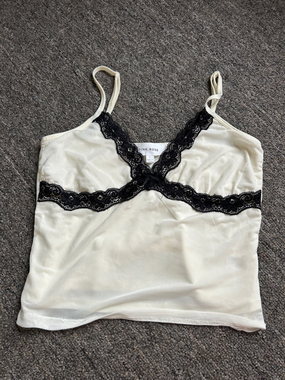 Pink Rose Ivory Cami with Black Lace Accents